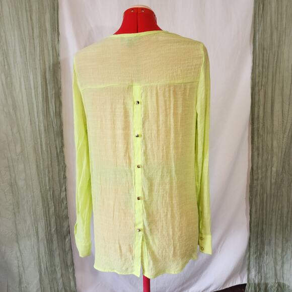 Palette neon Lime Green Sheer Long Sleeve Cover up Top Blouse Size L - Picture 3 of 5